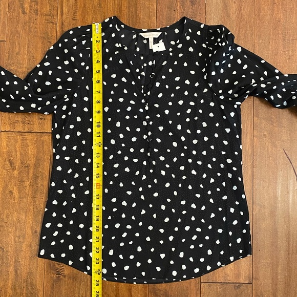 Rebecca Taylor Black Polka Dot Long Sleeve Tie Top Sz 4 or Small - Picture 7 of 11